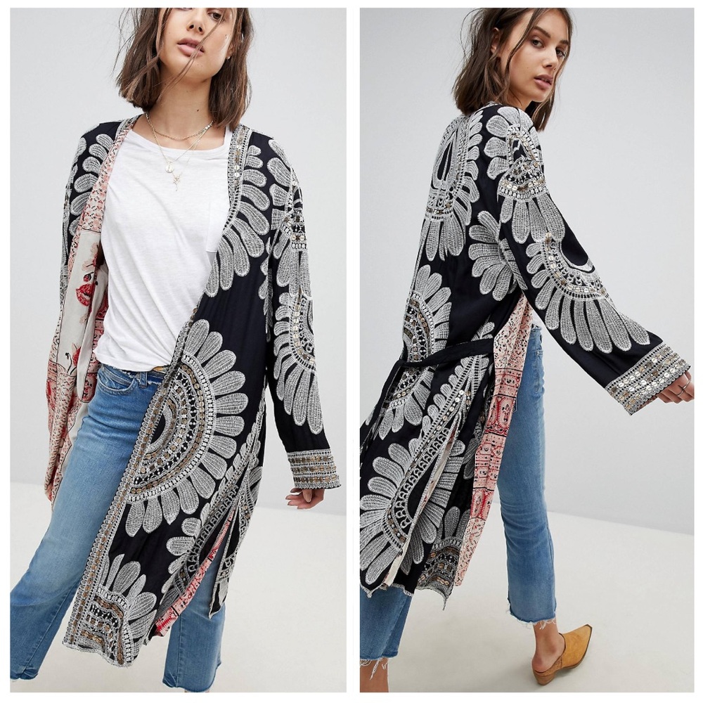 Free People x Kas Beaded Kimono Jacket Size M